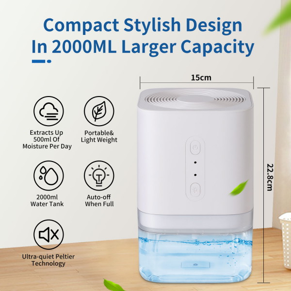 2000ml Portable Small Air Peltier Home Dehumidifier